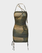 Abstract-Print Stretch-Blend Midi Dress with Polyester Fabric