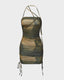 Abstract-Print Stretch-Blend Midi Dress with Polyester Fabric