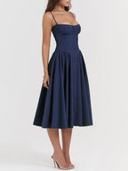 V-Neck Midi Dress with Strapless Neckline
