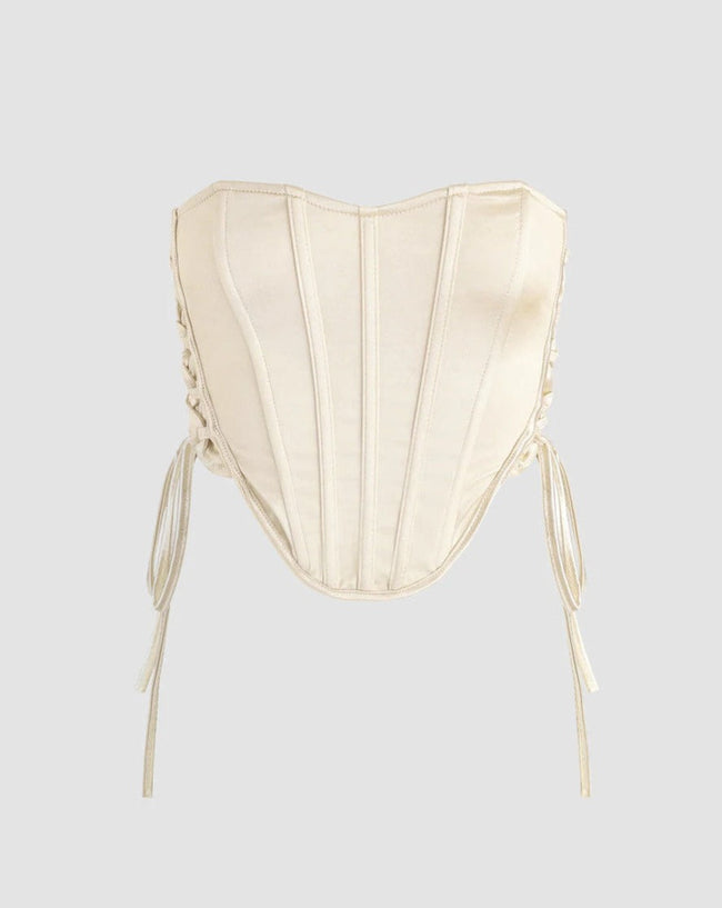 Satin Stretch-Blend Cropped Corset Top with Cotton Fabric Main image