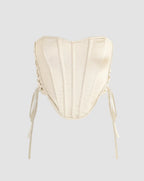 Satin Stretch-Blend Cropped Corset Top with Cotton Fabric