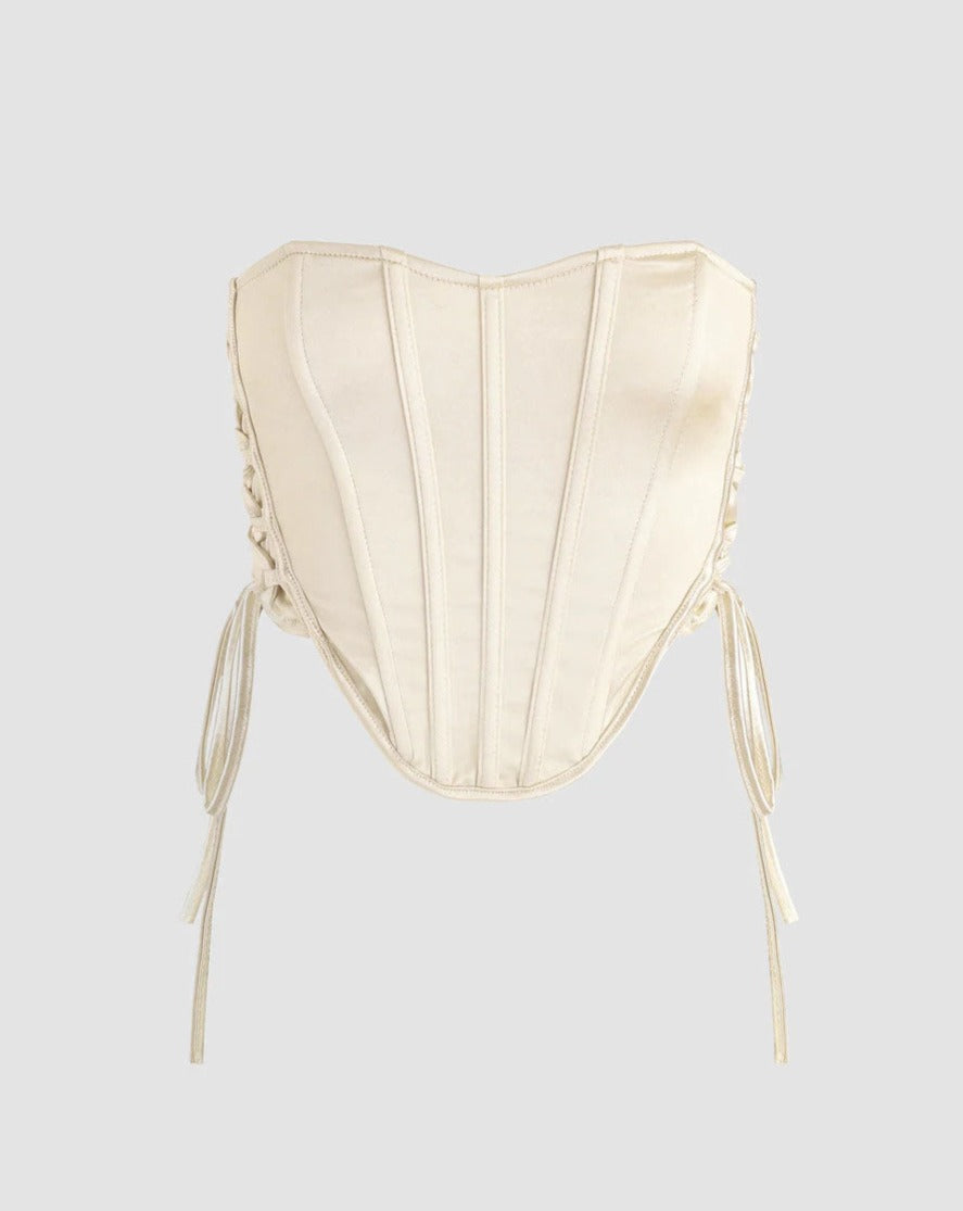 Satin Stretch-Blend Cropped Corset Top with Cotton Fabric