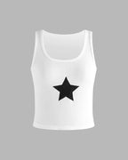 Star-Detail Stretch-Blend Cropped Tank Top with Polyester Fabric