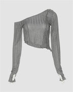 Off-Shoulder Polyester Top with Asymmetric Details