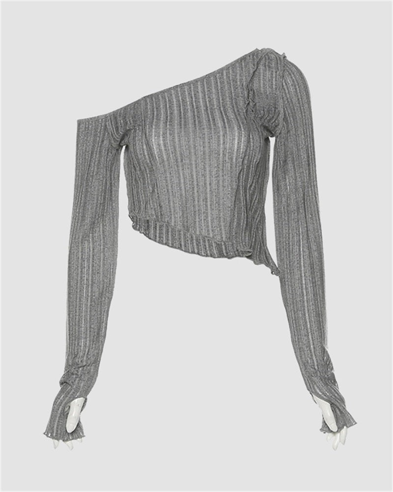 Off-Shoulder Polyester Top with Asymmetric Details