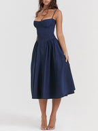 V-Neck Midi Dress with Strapless Neckline