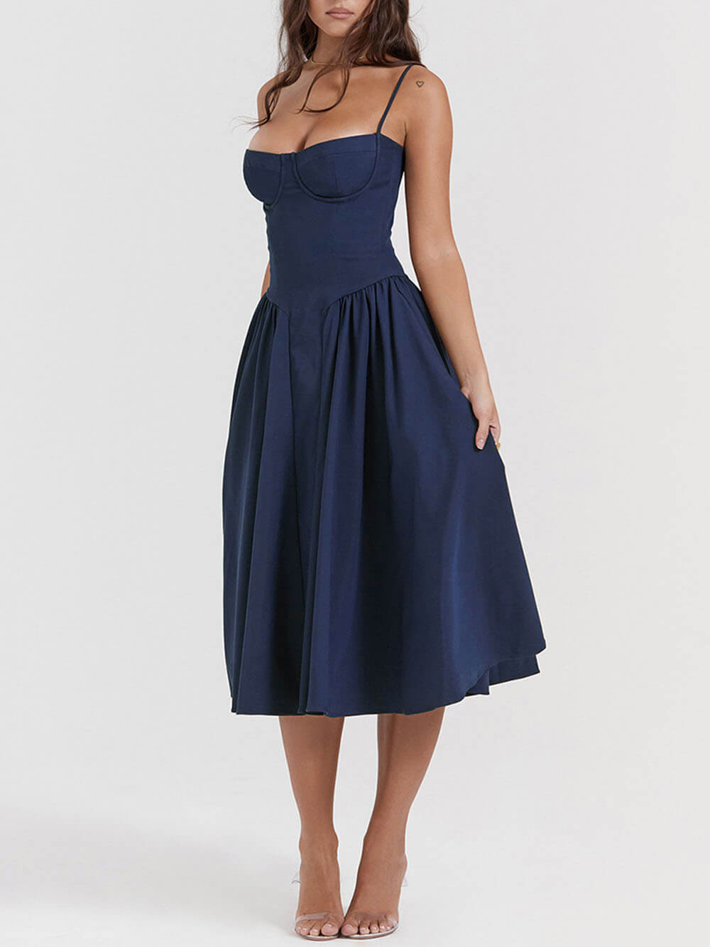 V-Neck Midi Dress with Strapless Neckline