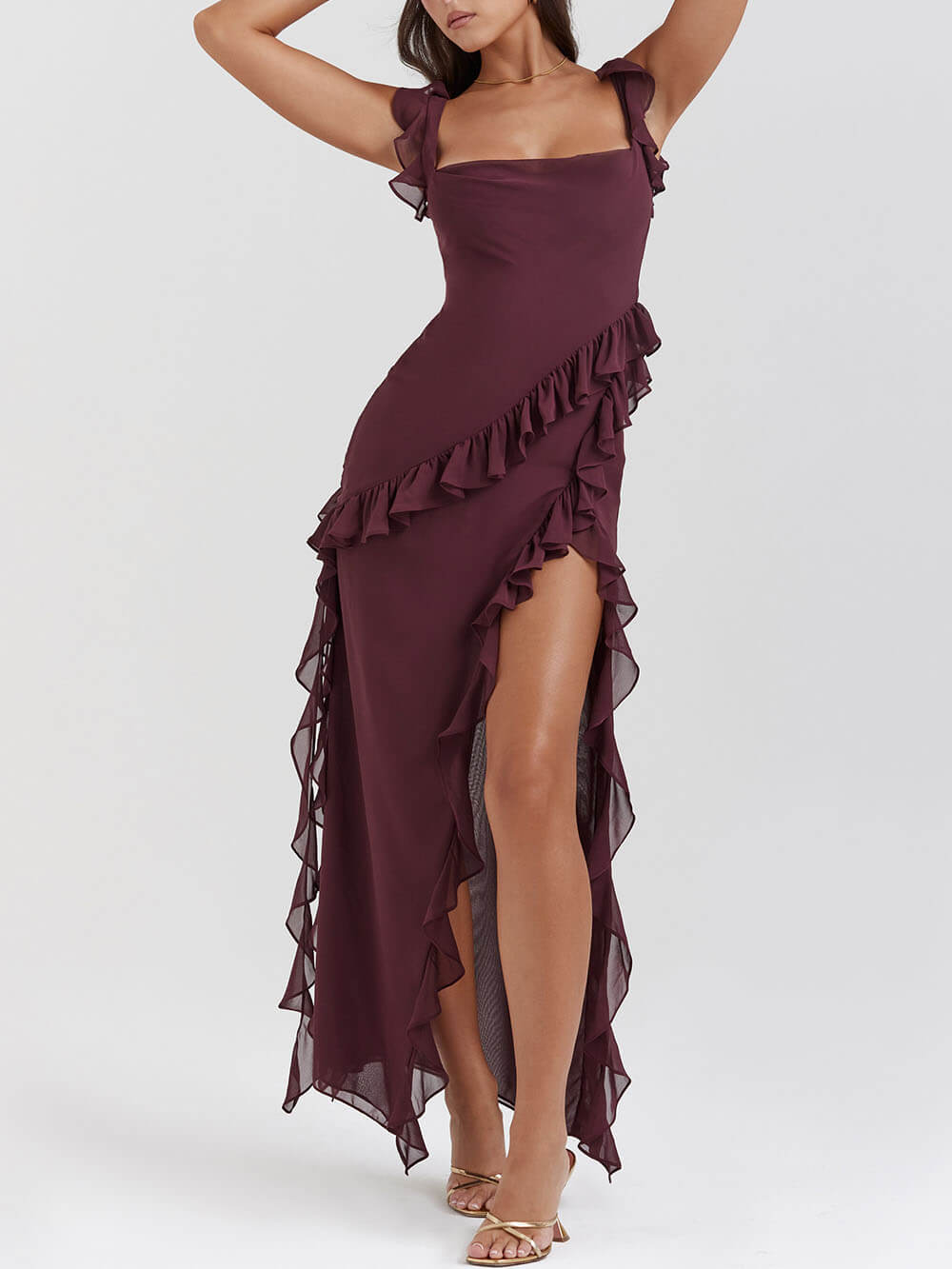 Ruffled Maxi Dress with Heart Details