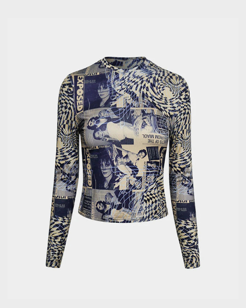 Long-Sleeve Stretch-Blend Top with Polyester Fabric