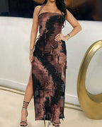 Slit-Detail Stretch-Blend Maxi Dress with Polyester Fabric