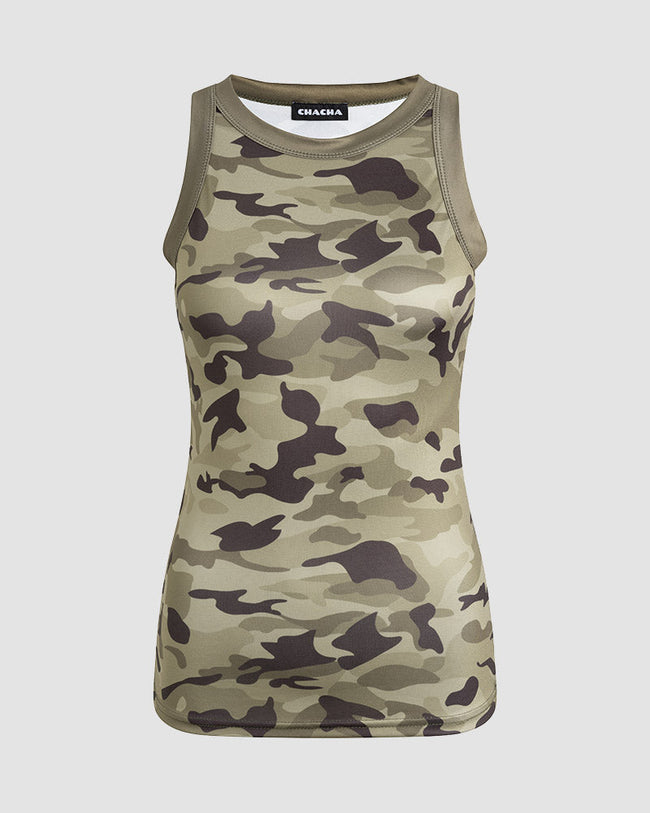 Camo-Print Polyester Tank Top with Sleeveless Cut Main image