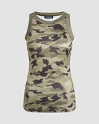Camo-Print Polyester Tank Top with Sleeveless Cut