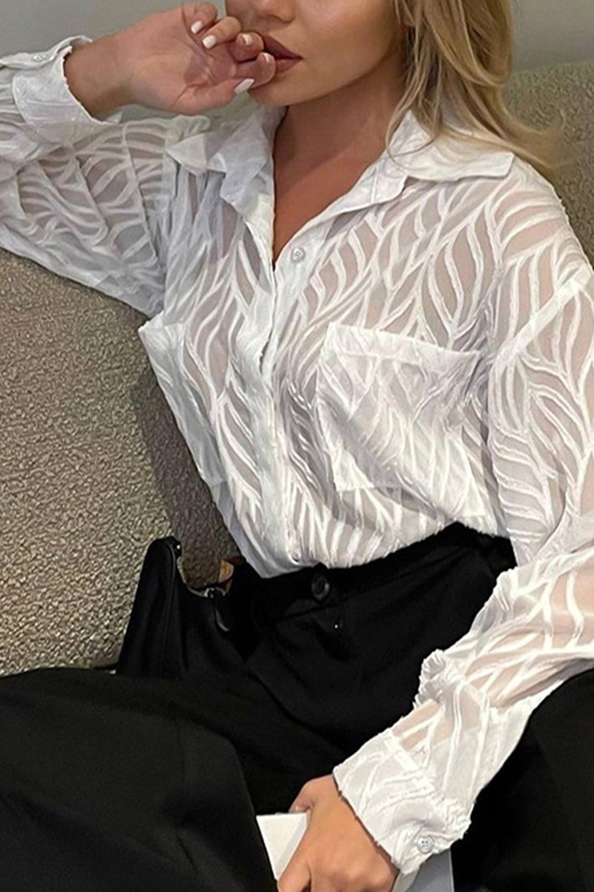 Textured Blouse with Sheer Detailing