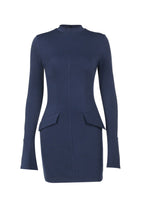 Mock-Neck Solid-Color Dress with Flared Sleeves