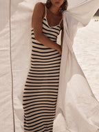 Striped Knit Maxi Dress with Panel Details