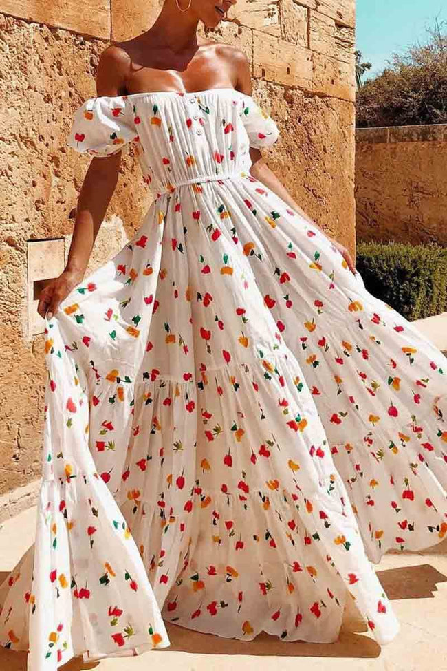 Off-Shoulder Floral Dress with Strapless Neckline Main image