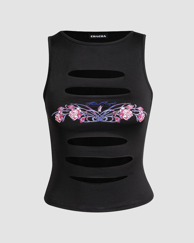 Cutout Polyester Top with Floral Details Main image