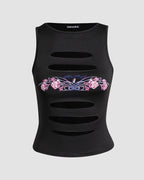 Cutout Polyester Top with Floral Details