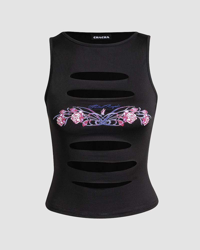 Cutout Polyester Top with Floral Details