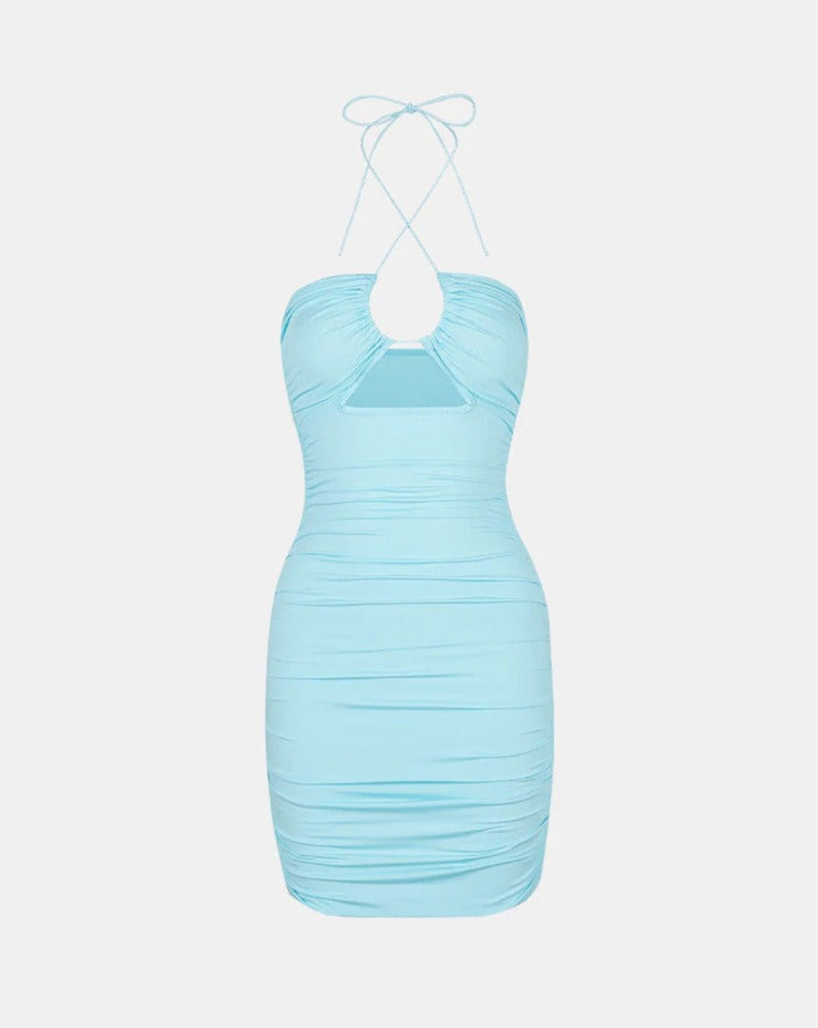 Ruched Bodycon Dress with Halter Neckline