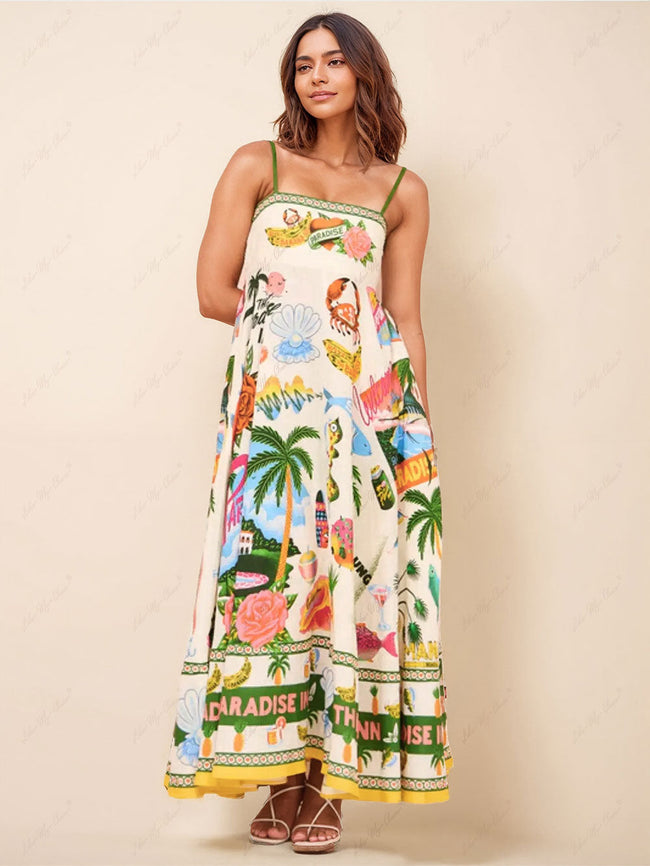 Smocked Printed Maxi Dress with Pockets Main image