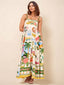 Smocked Printed Maxi Dress with Pockets