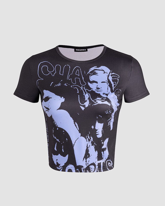 Lettered Polyester Short-Sleeve T-Shirt Main image