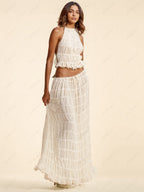 Pleated Maxi Skirt with Drawstring Detail