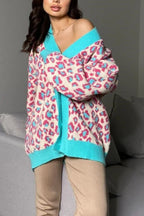 Leopard-Print Knit Cardigan with Long Sleeves