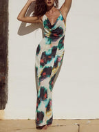 Halter Printed Maxi Dress with Contrast Details