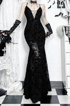 Gothic Maxi Gown with V-Neckline