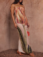 Graffiti-Print Maxi Dress with Off-Shoulder Neckline