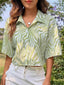 Printed Lapel Short-Sleeve Blouse
