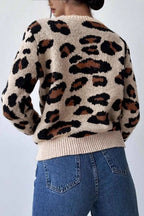 Leopard-Print Crew-Neck Contrast-Detail Sweater