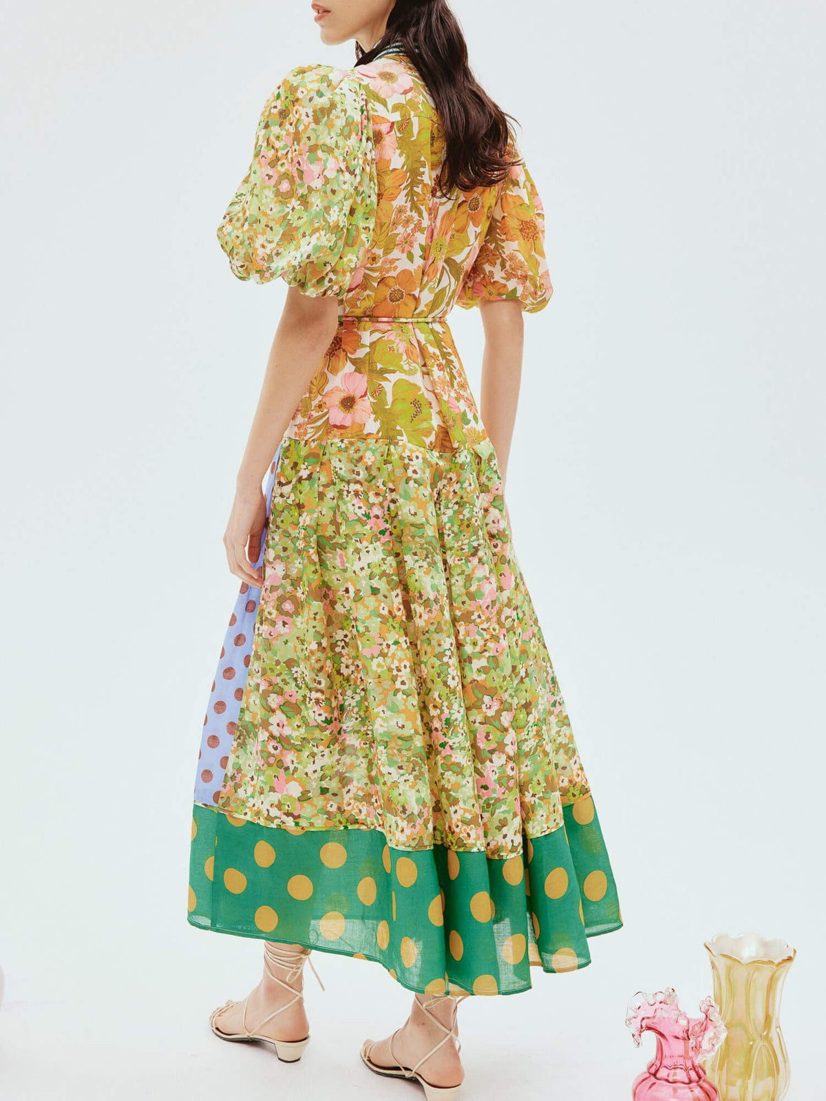 Floral Vintage-Inspired Midi Dress with Puff Sleeves