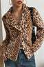 Leopard-Print Polyester Coat with Lapel Collar