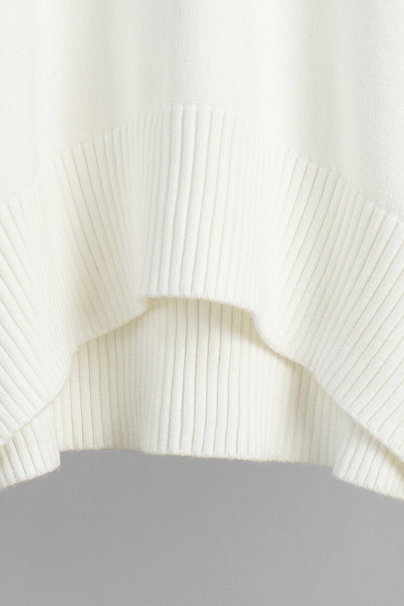 Knit Solid-Color Sweater with High Neckline