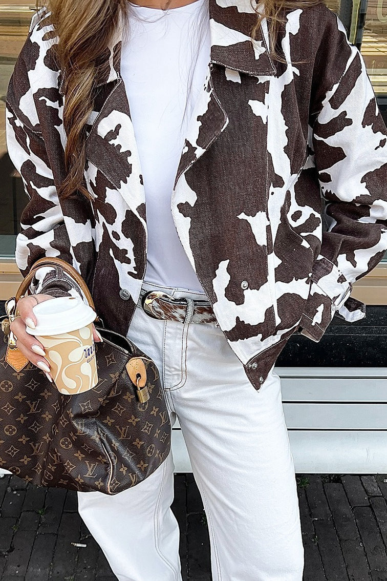 Vintage-Inspired Printed Polyester Coat