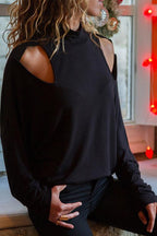 Solid-Color Cutout Long-Sleeve T-Shirt