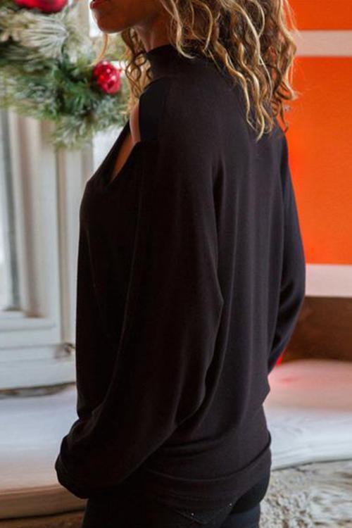 Solid-Color Cutout Long-Sleeve T-Shirt