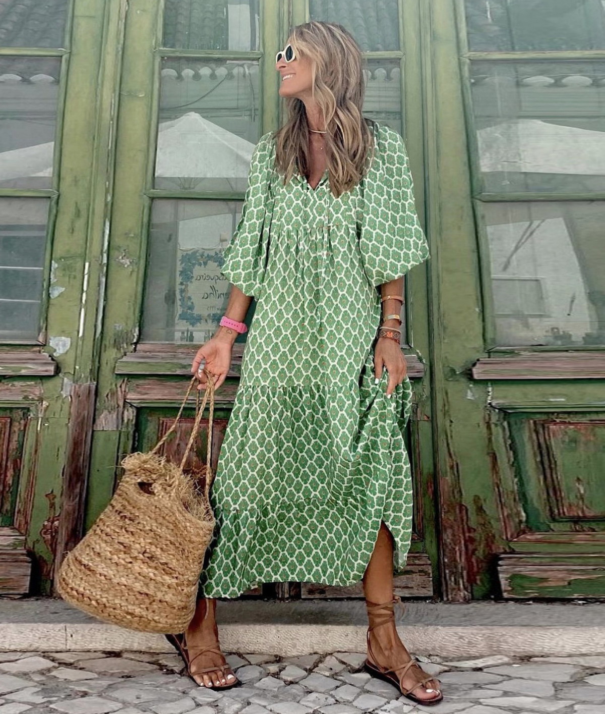 Cotton Relaxed-Fit Dress with V-Neckline