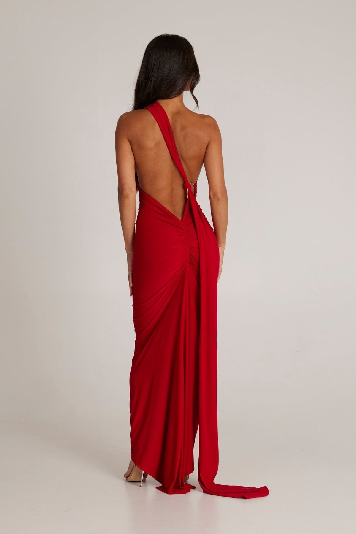 Polyester Stretch-Blend Maxi Dress with Layered Details