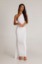 Polyester Stretch-Blend Maxi Dress with Layered Details