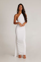 Polyester Stretch-Blend Maxi Dress with Layered Details