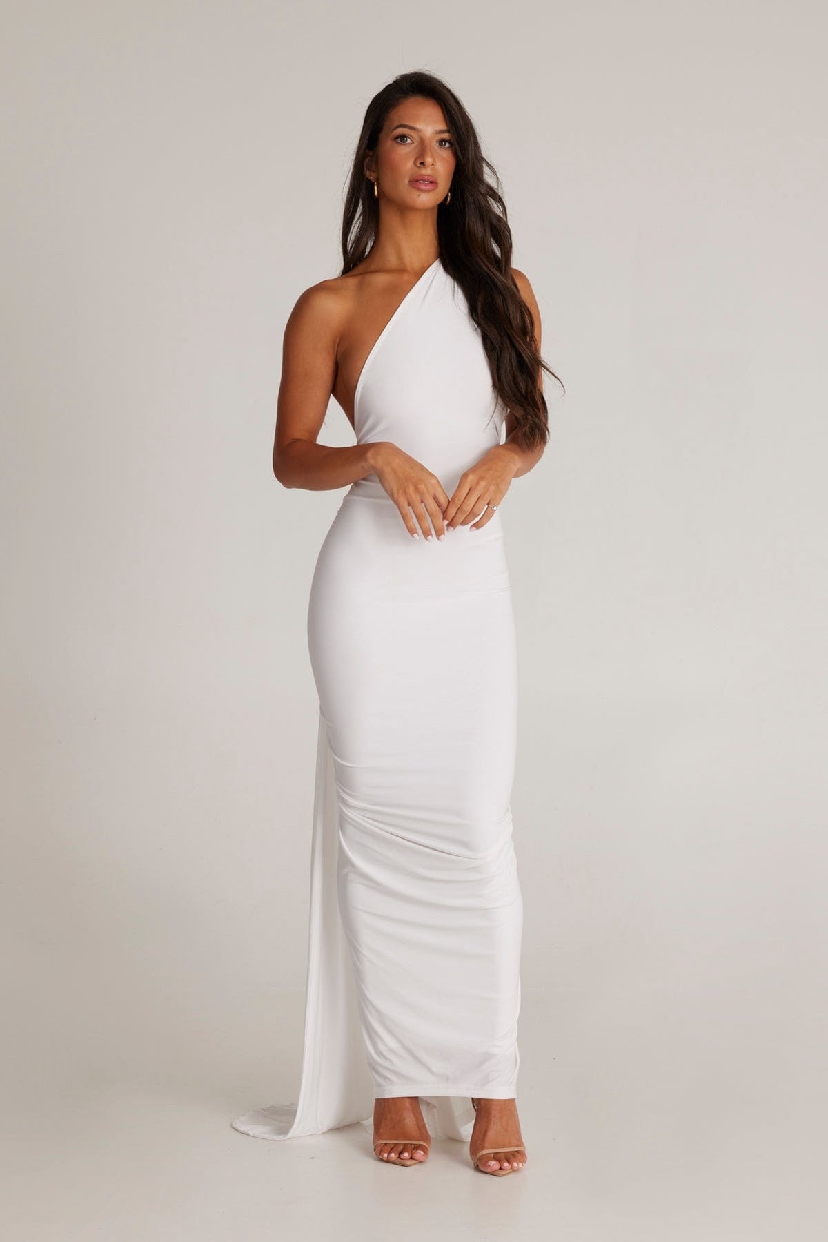 Polyester Stretch-Blend Maxi Dress with Layered Details