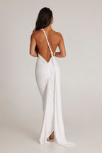 Polyester Stretch-Blend Maxi Dress with Layered Details