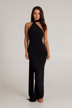Polyester Stretch-Blend Maxi Dress with Layered Details