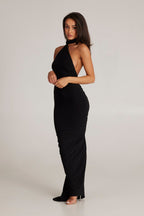Polyester Stretch-Blend Maxi Dress with Layered Details