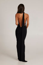 Polyester Stretch-Blend Maxi Dress with Layered Details