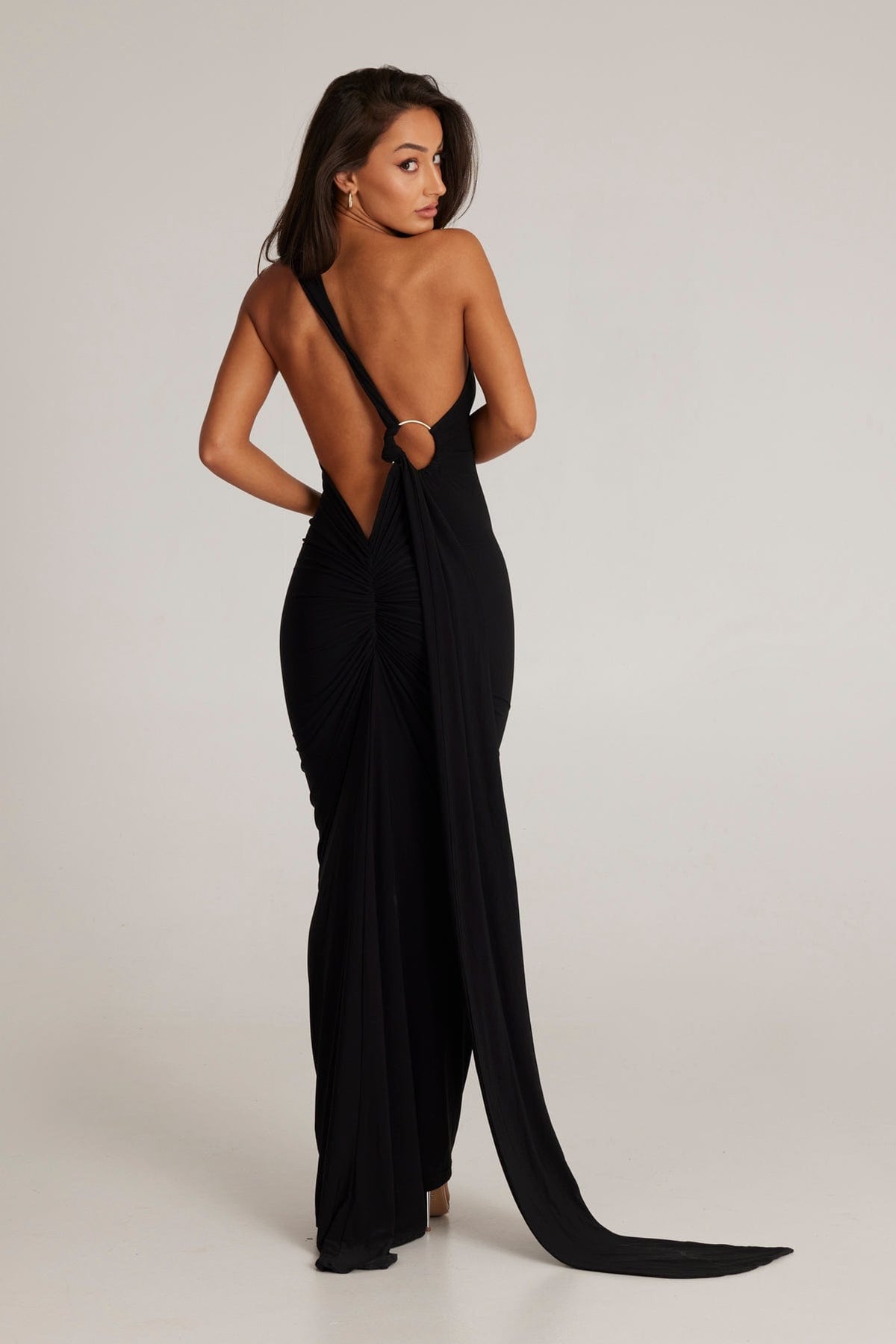 Polyester Stretch-Blend Maxi Dress with Layered Details